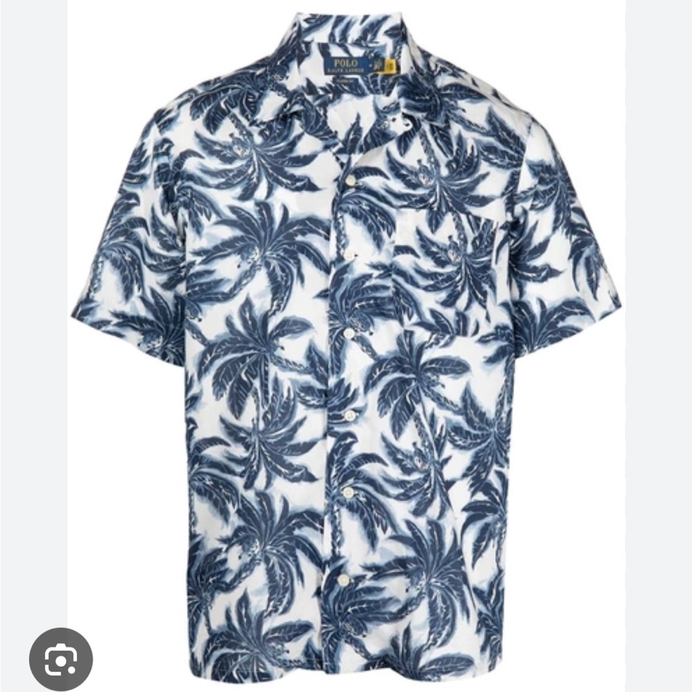 Polo by Ralph Lauren Men's Blue Palm Print Shirt